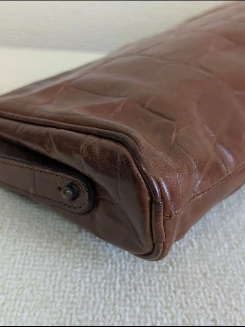 Mulberry Brown Croc-Embossed Leather Cosmetic Pouch